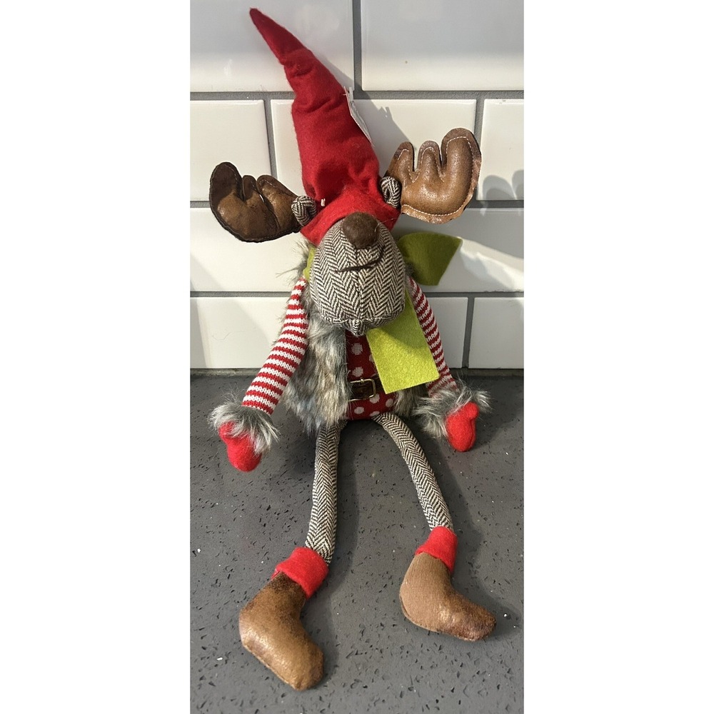Reindeer Elf Faux Fur Coat Christmas Decoration 2013 Maxwell Plush Shelf Sitter
